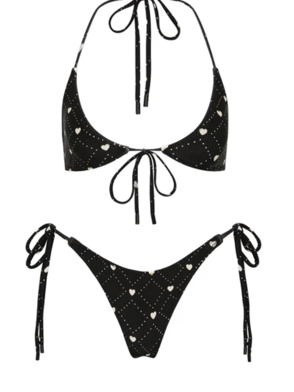 Triangl Black Heart Print Tie-Side Bikini Top and Bottom Set